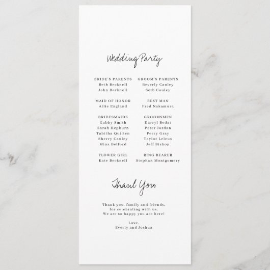 Programme moderne Mariage plat tiré à la main (Dos)