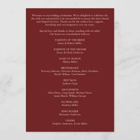 Programme Moderne minimaliste Folimson Mariage rouge (Dos)