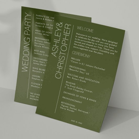 Programme Moderne minimaliste Mariage vert mousse