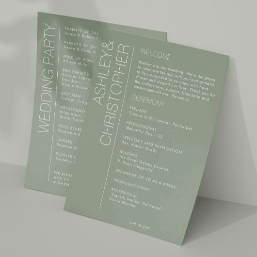 Programme Moderne minimaliste Mariage vert Sage