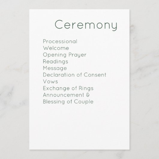 Programme Moderne Retro Blanc & Olive Green Mariage (Devant)