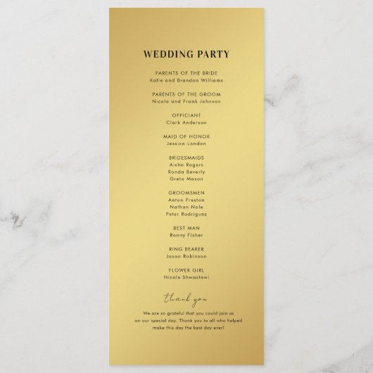 Programme Moderne simple dégradé Or & Mariage noir (Dos)