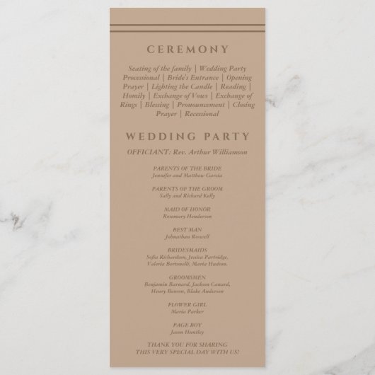 Programme Monogram Brown Taupe Christian Wedding Program (Dos)