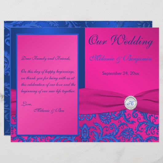 Programme Monogram Cobalt et Fuchsia Mariage damas (Devant / Derrière)