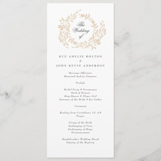 Programme Monogram Crest classique Mariage élégant (Devant)