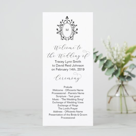 Programme Monogram Initial Minimal Wedding Program (Debout devant)
