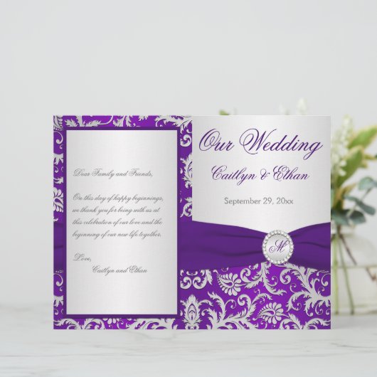 Programme Monogram Purple et Silver Mariage damass (Debout devant)