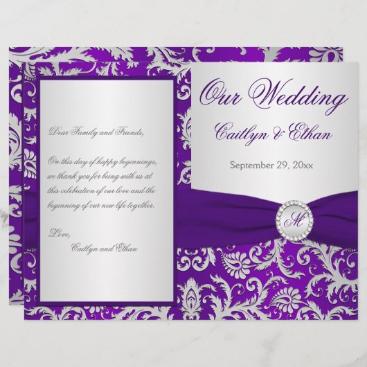 Programme Monogram Purple et Silver Mariage damass (Devant / Derrière)