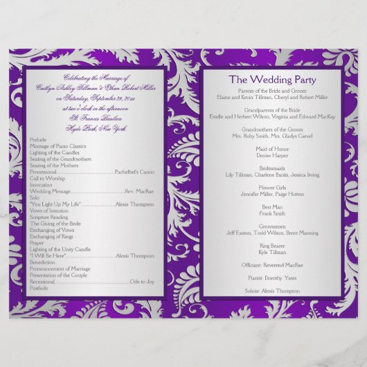 Programme Monogram Purple et Silver Mariage damass (Dos)