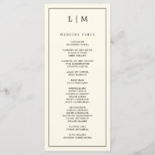 Programme Monogramme à crème simple Mariage élégant (Dos)