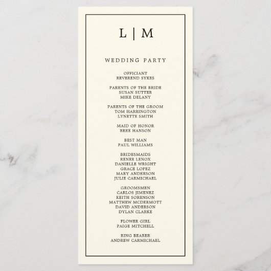 Programme Monogramme à crème simple Mariage élégant (Dos)