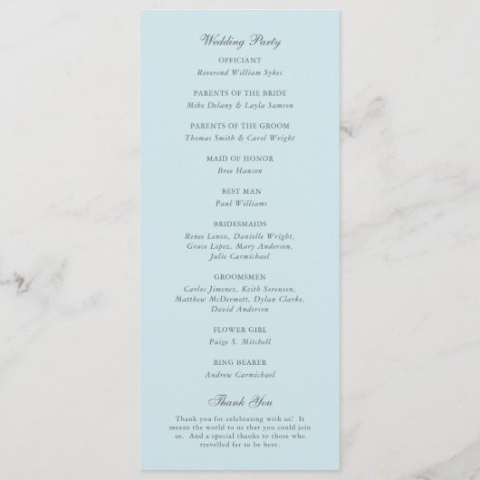 Programme Monogramme bleu Poudre classique Mariage élégant (Dos)