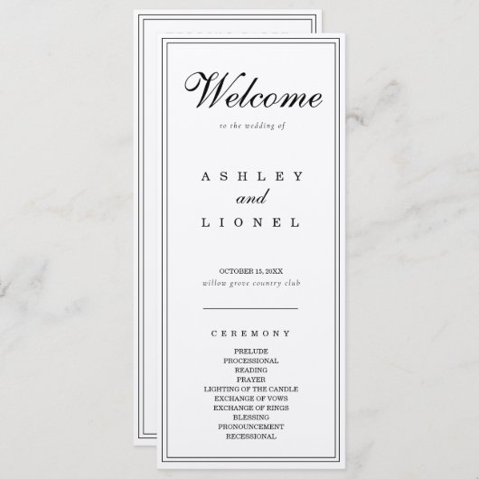 Programme Monogramme classique Noir et blanc Mariage simple (Devant / Derrière)