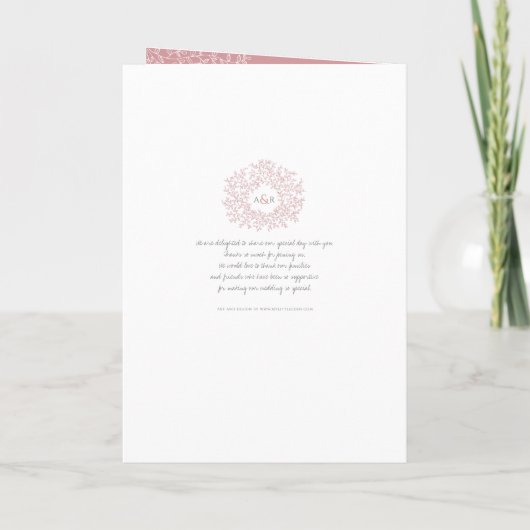 Programme Monogramme de feuille rose pâle art mariage à deux (Dos)