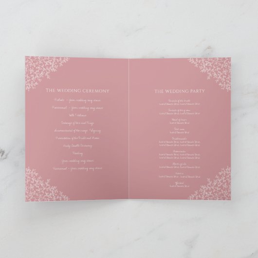 Programme Monogramme de feuille rose pâle art mariage à deux (Intérieur)