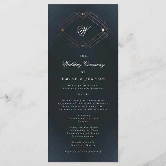 Programme Monogramme de mariage calligraphié bleu marine cla (Devant)