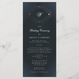 Programme Monogramme de mariage calligraphié bleu marine cla