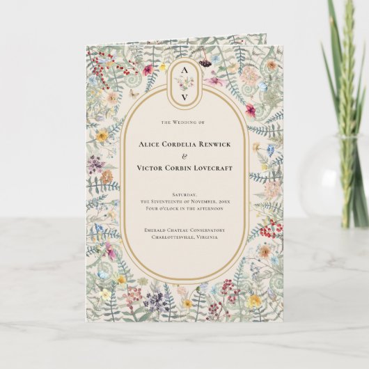 Programme Monogramme de Mariage Fleur sauvage vintage plié (Devant)