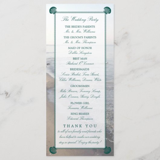 Programme Monogramme élégant et mariage Turquoise sur la pla (Dos)