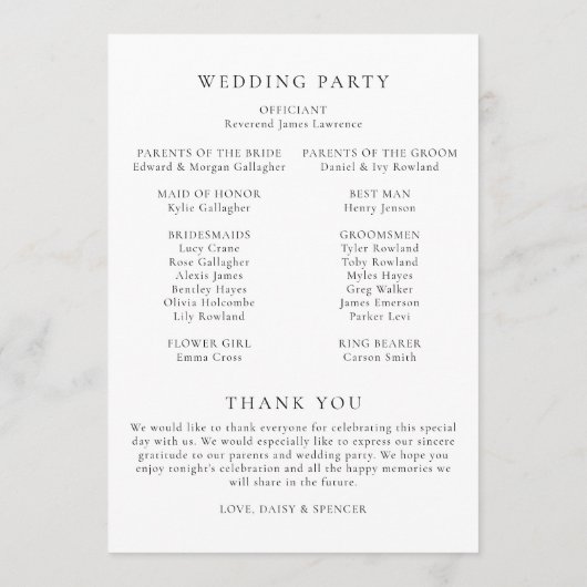 Programme Monogramme floral noir et blanc simple Mariage lar (Dos)