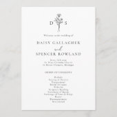 Programme Monogramme floral noir et blanc simple Mariage lar (Devant)