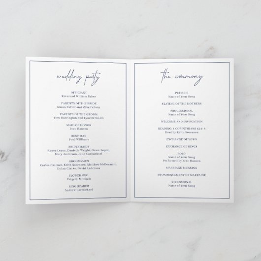 Programme Monogramme intemporel Marine Bleu Mariage élégant (Intérieur)