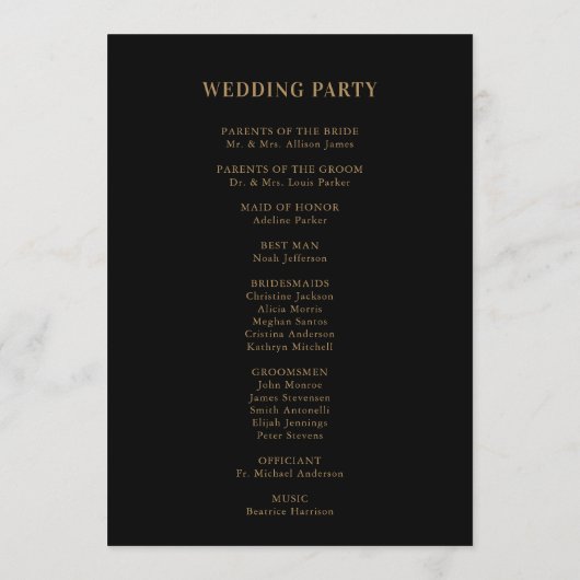 Programme Monogramme mariage minimaliste Black Gold (Dos)
