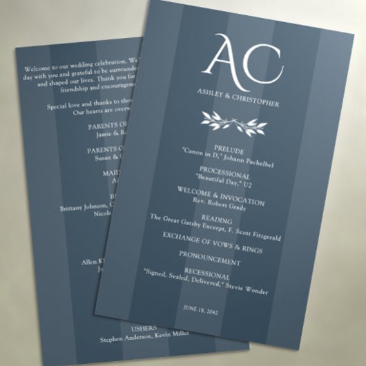 Programme Monogramme minimaliste Indigo Mariage bleu rayé