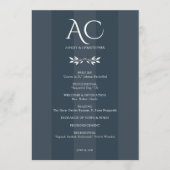 Programme Monogramme minimaliste Indigo Mariage bleu rayé (Devant)