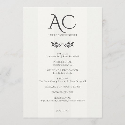 Programme Monogramme minimaliste Mariage blanc doux (Devant)