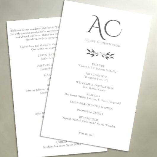 Programme Monogramme minimaliste Mariage blanc doux