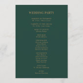 Programme Monogramme minimaliste mariage Emerald Green Gold (Dos)