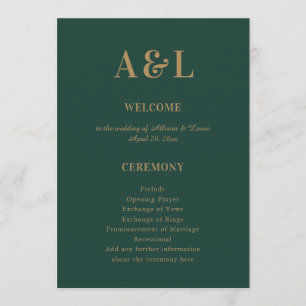 Programme Monogramme minimaliste mariage Emerald Green Gold