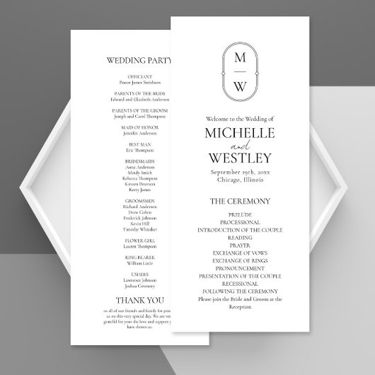Programme Monogramme minimaliste Mariage noir et blanc
