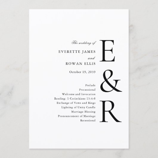 Programme Monogramme Minimaliste Moderne Gras Mariage (Devant)