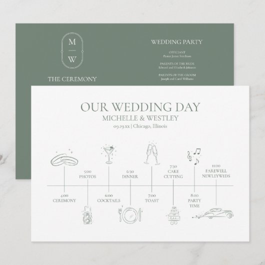 Programme Monogramme minimaliste - Sage vert Mariage (Devant / Derrière)