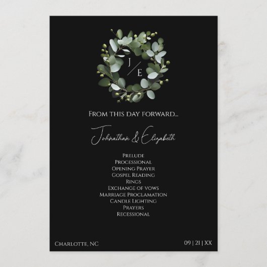 Programme Monogramme moderne Eucalyptus Wreath Black (Devant)