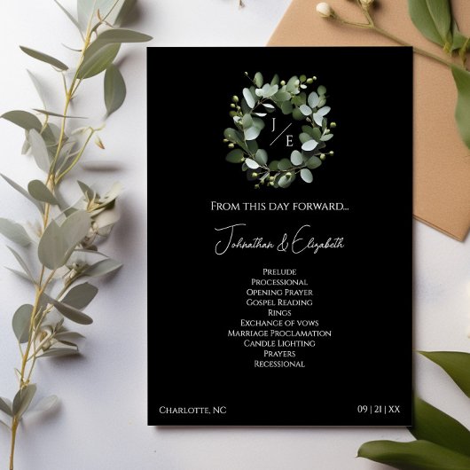 Programme Monogramme moderne Eucalyptus Wreath Black