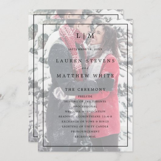 Programme Monogramme noir et blanc simple Mariage élégant (Devant / Derrière)