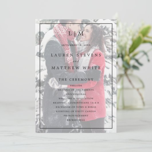 Programme Monogramme noir et blanc simple Mariage élégant (Debout devant)