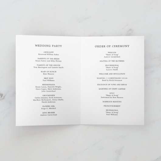 Programme Monogramme noir simple Mariage élégant (Intérieur)