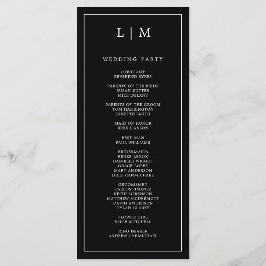 Programme Monogramme noir simple Mariage élégant (Dos)