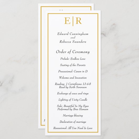 Programme Monogramme or Elegant Mariage classique (Devant / Derrière)