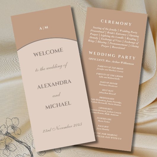 Programme Monogramme rose beige minimaliste Mariage japonais