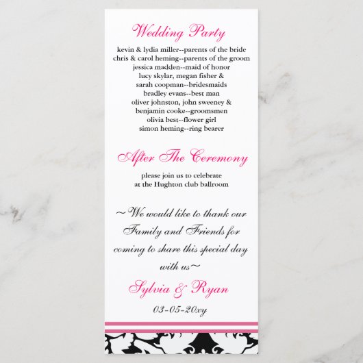 programme monogramme rose mariage damassé (Dos)