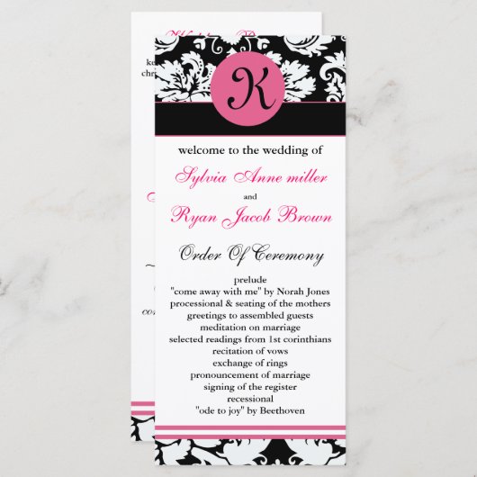 programme monogramme rose mariage damassé (Devant / Derrière)