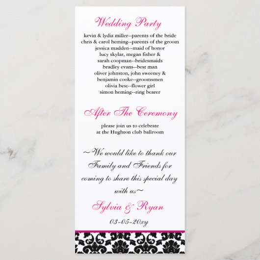 programme monogramme rose mariage damassé (Dos)