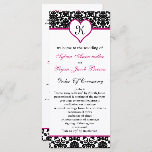 programme monogramme rose mariage damassé (Devant / Derrière)
