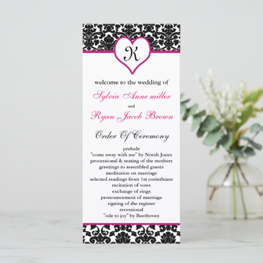 programme monogramme rose mariage damassé (Debout devant)