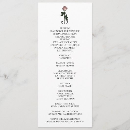 Programme Monogramme rose minimaliste Mariage (Devant)